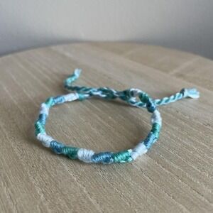 Aizah Woven Friendship Bracelet OS Blue Green Women Handmade Cotton Tie